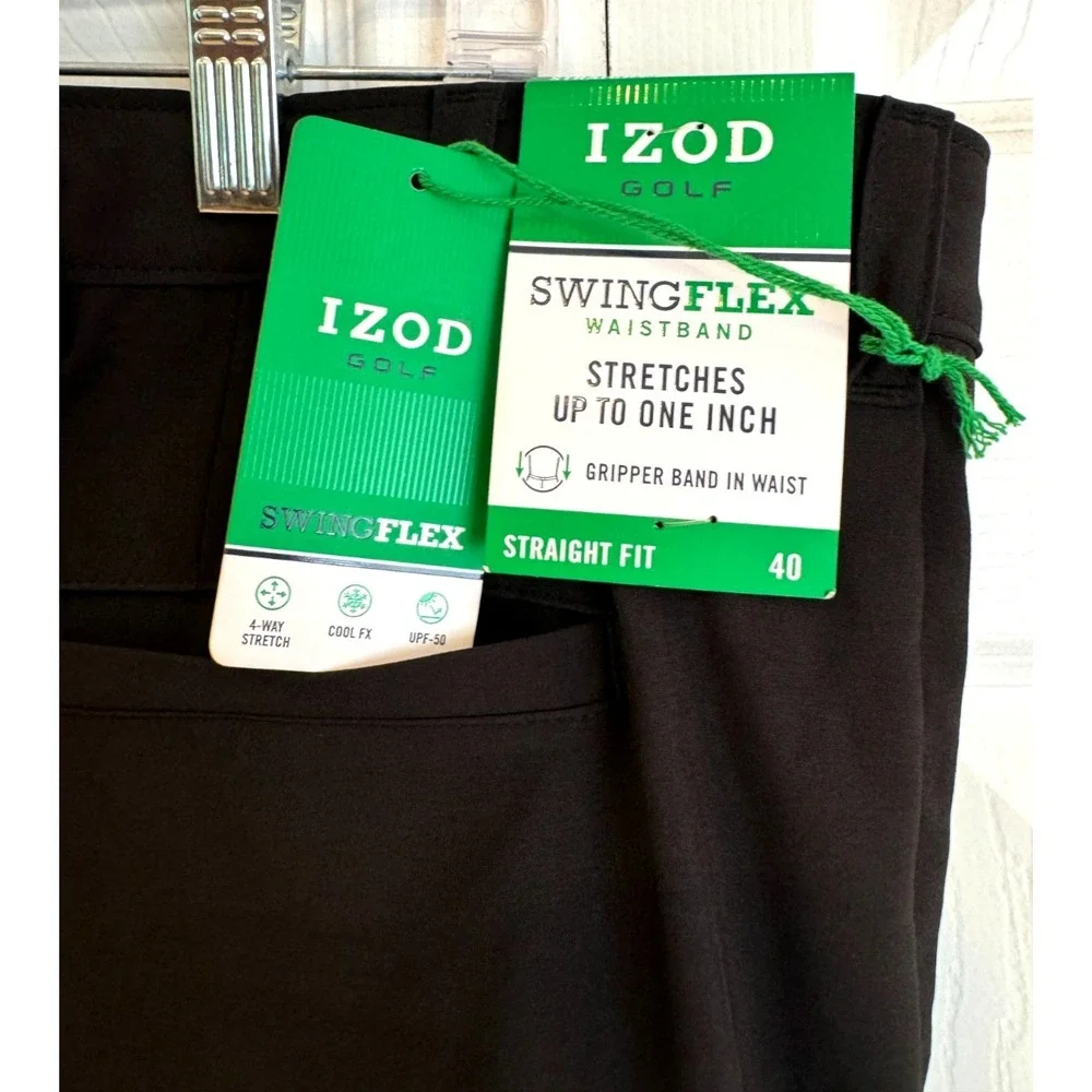 NEW Izod Golf SwingFlex Waistband Shorts Black Straight Fit UPF 50 Men's Size 40